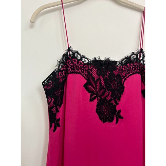 Alice & Olivia Luna Silk Slip Dress Lace Hot Fuchsia Size XS Chic 90s Babydoll - Picture 11 of 16